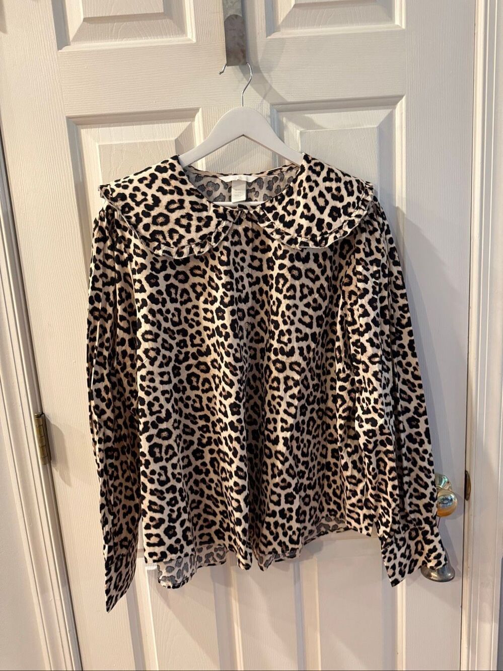 H&M Leopard Print Peter Pan Ruffle Collar Button Down Shirt sz XXL NWT